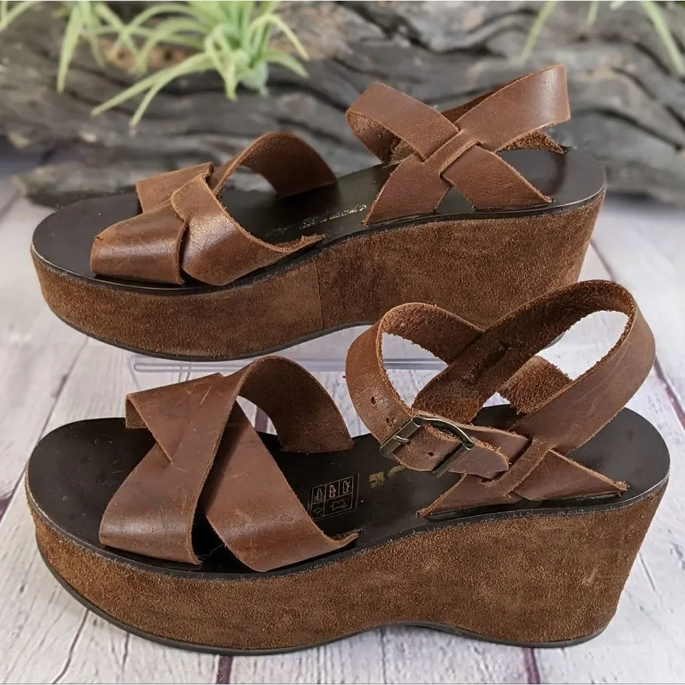 Kork-Ease AVA CLASSIC Natural Vachetta Leather Platform Wedge Sandals - Picture 5 of 10